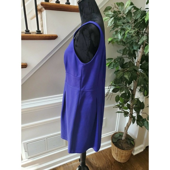Loft Women's Solid Blue Rayon Round Neck Sleeveless Knee Length Dress Size 12P - Picture 6 of 10